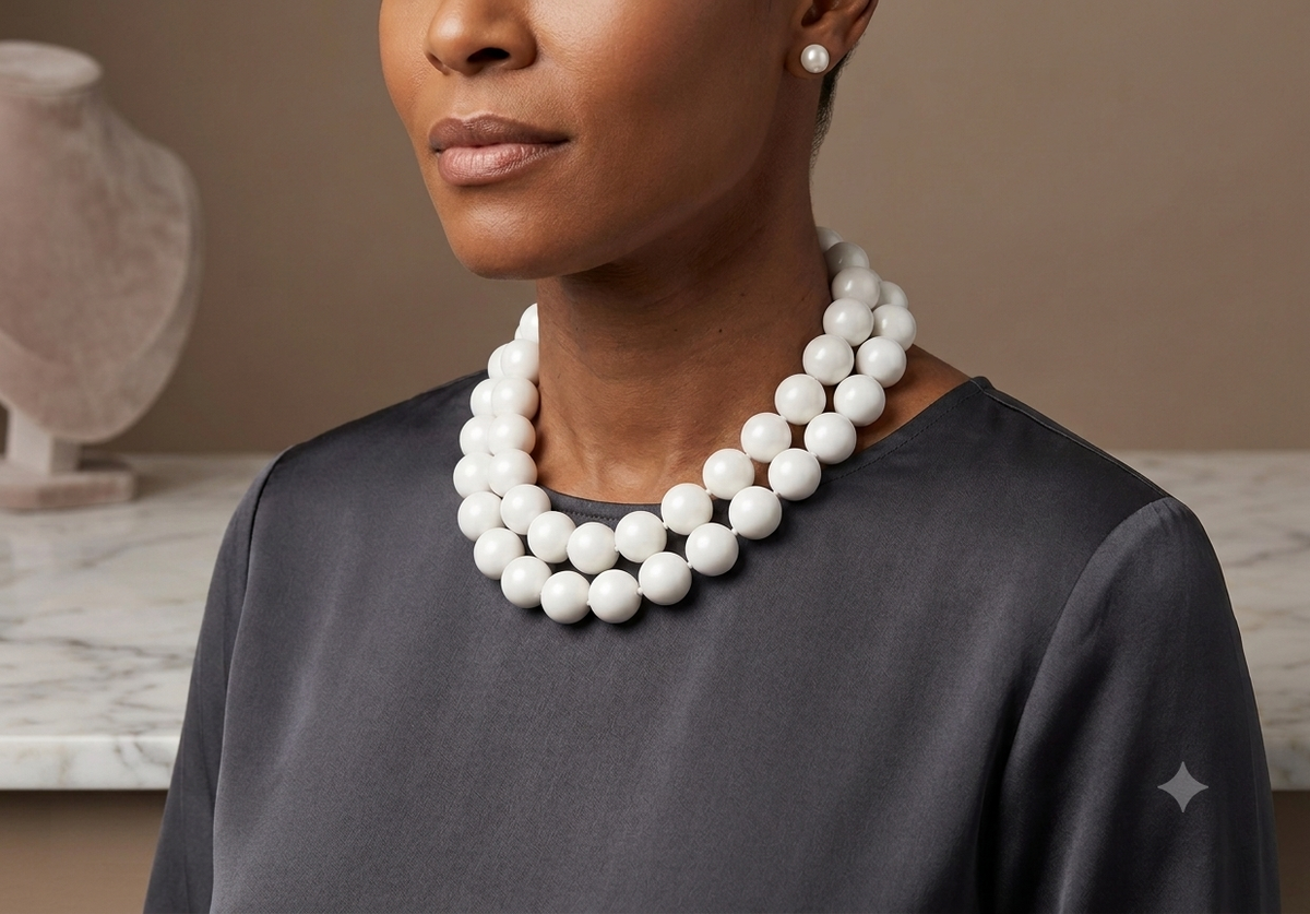 White Double Layered Beaded Necklace