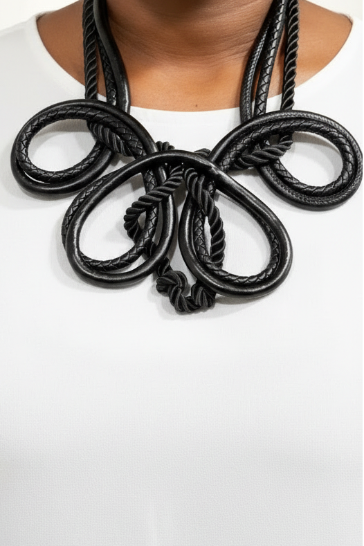 Black Leather & Twisted Cord Necklace