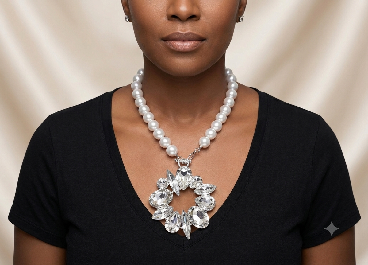 Faux Pearl & Acrylic Crystal Necklace