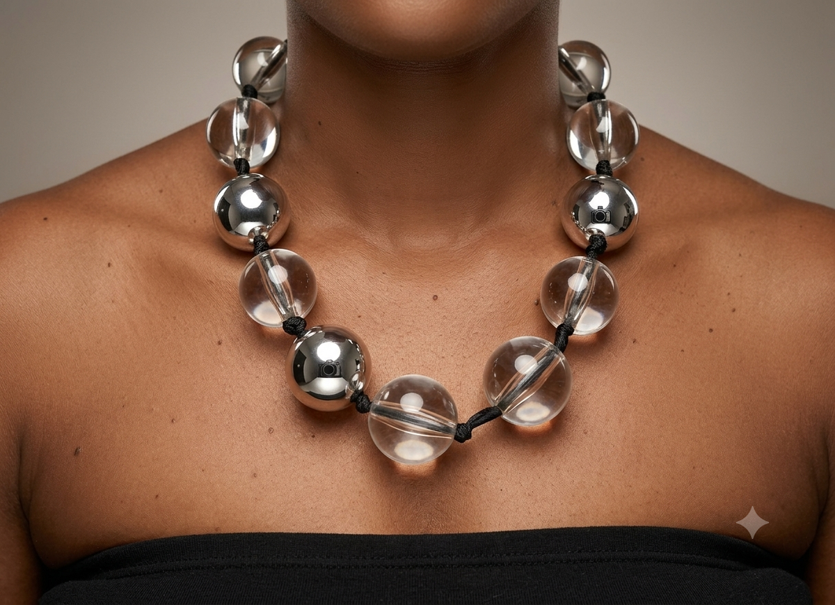 Acrylic Clear & Chrome Ball Necklace