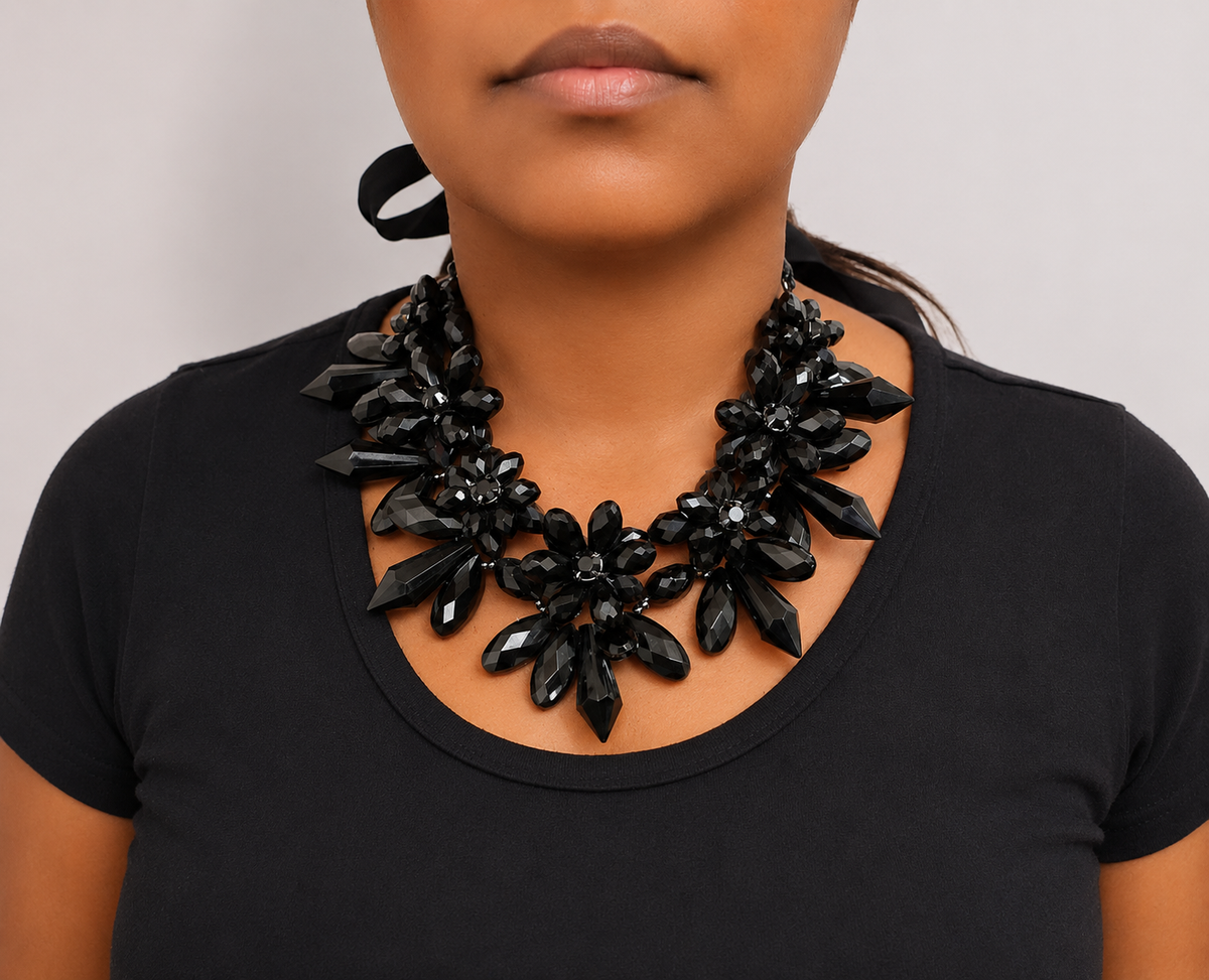Black Acrylic Flower Necklace