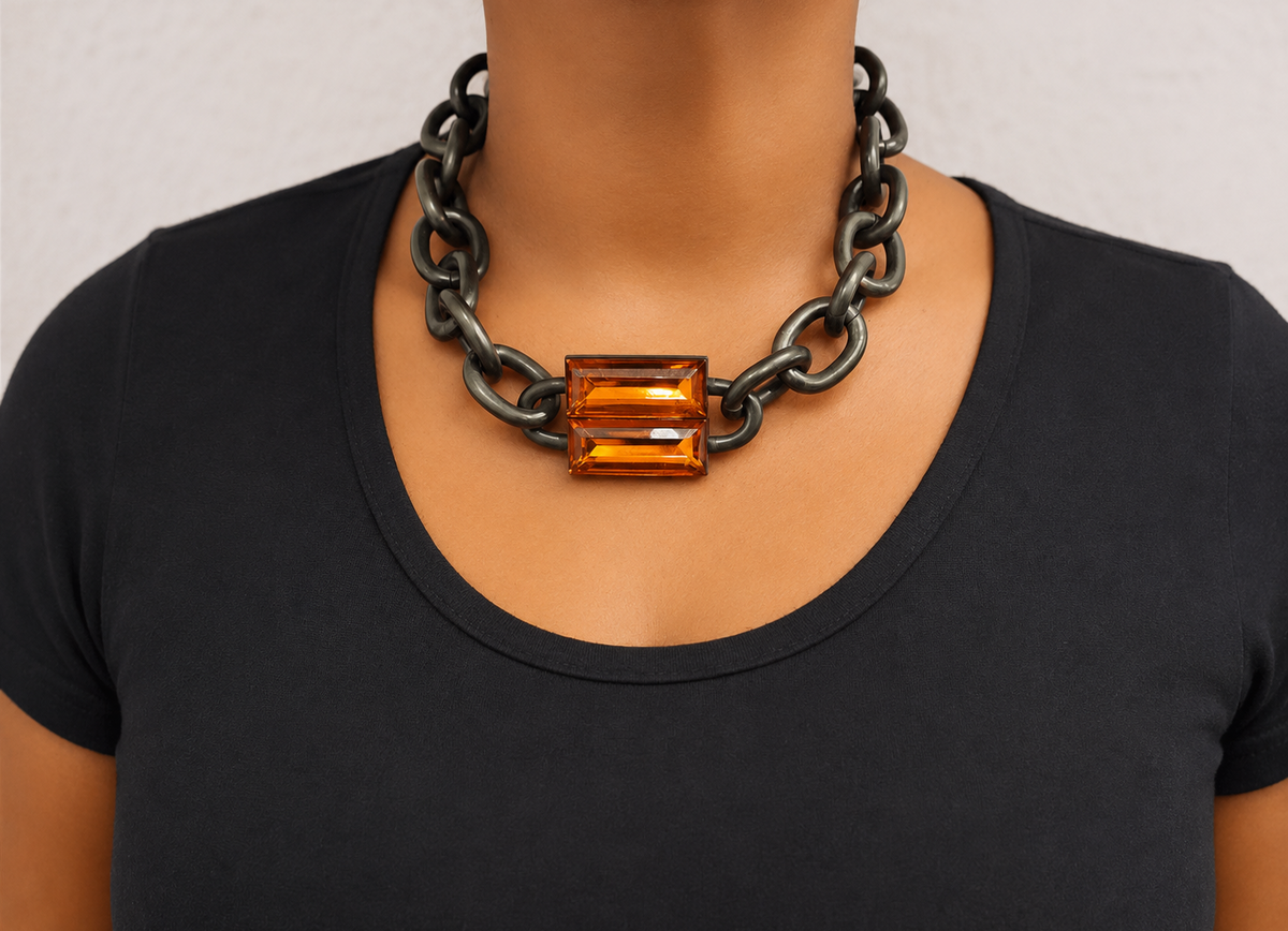 Chunky Amber Crystal Necklace
